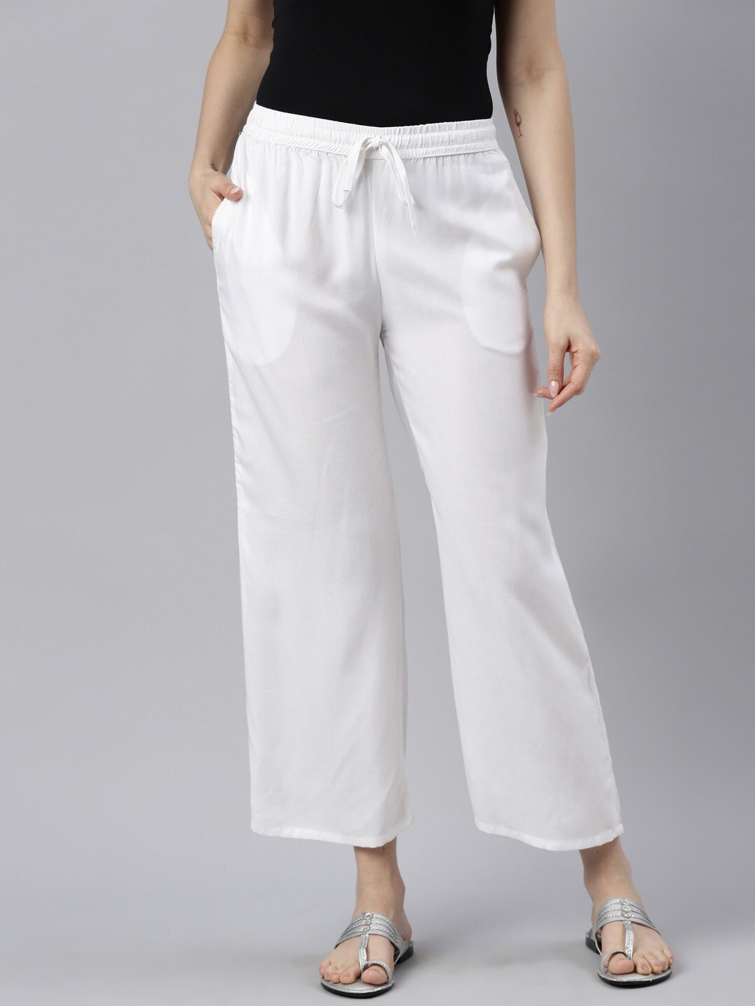 

Souchii Women Mid Rise Straight Ethnic Palazzos, White