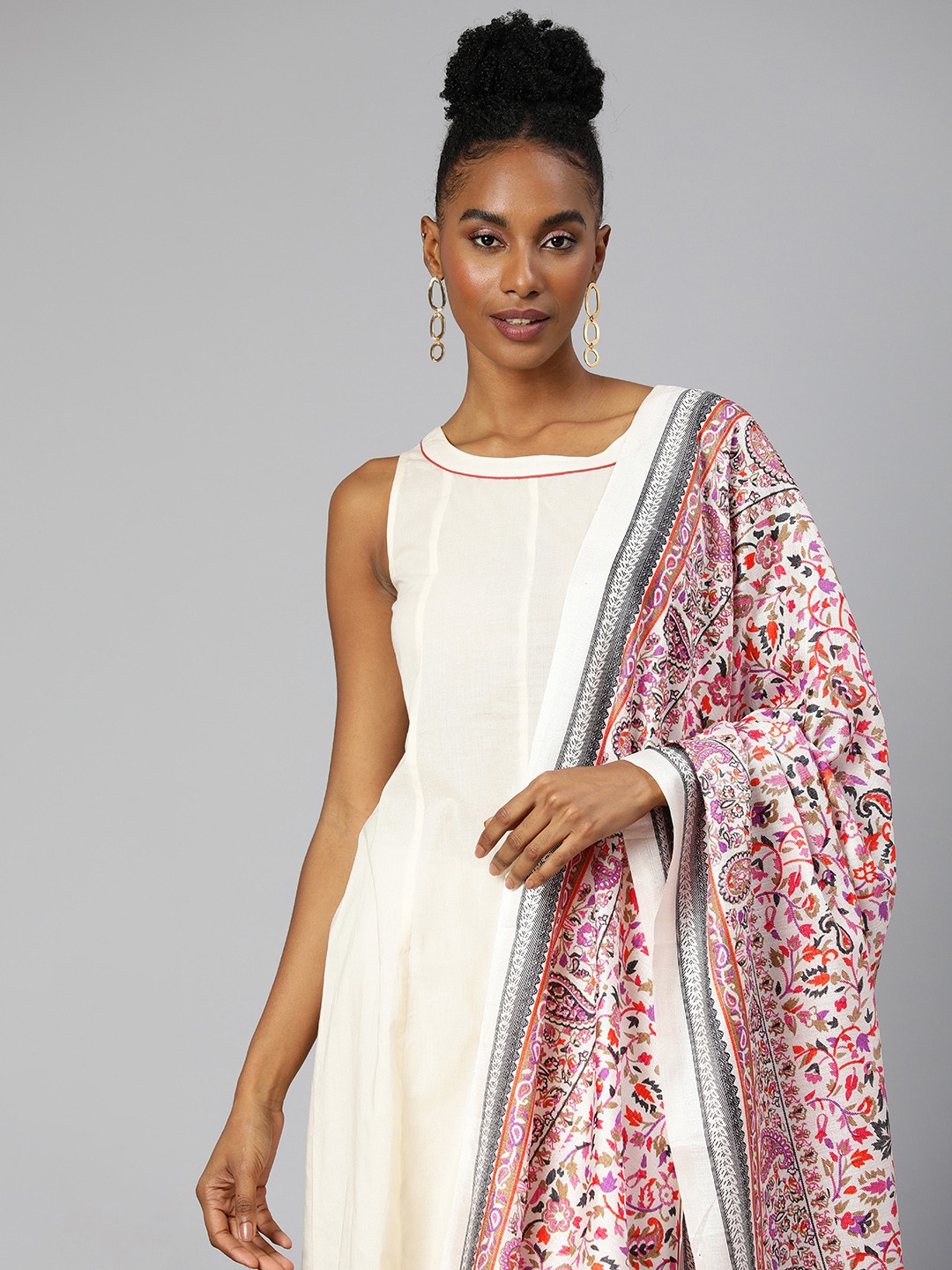 

Rani Saahiba Printed Art Silk Dupatta, Cream