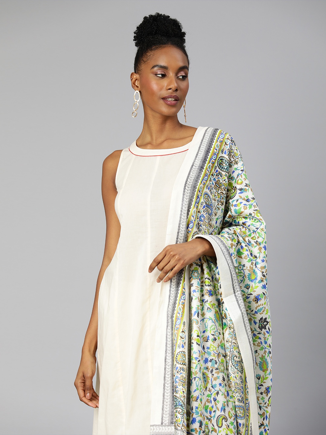 

Rani Saahiba Printed Art Silk Dupatta, Cream