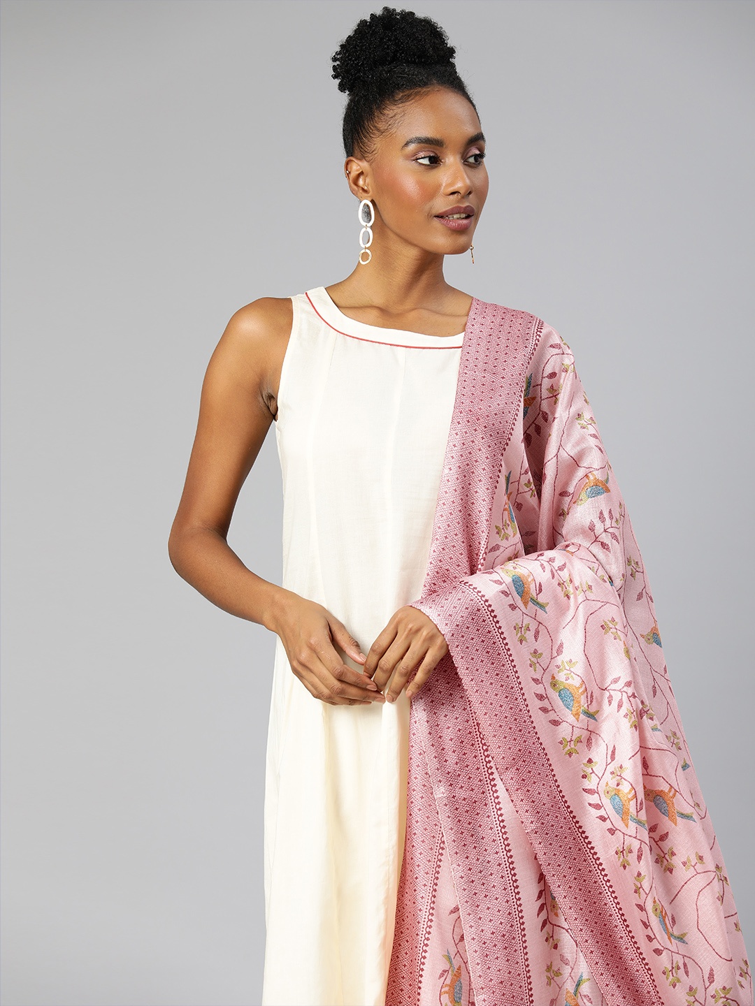 

Rani Saahiba Printed Art Silk Dupatta, Pink