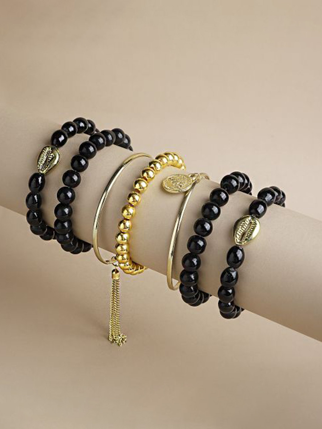 

The Pari Women Set Of 7 Gold-Plated Beaded Bangle-Style Bracelets