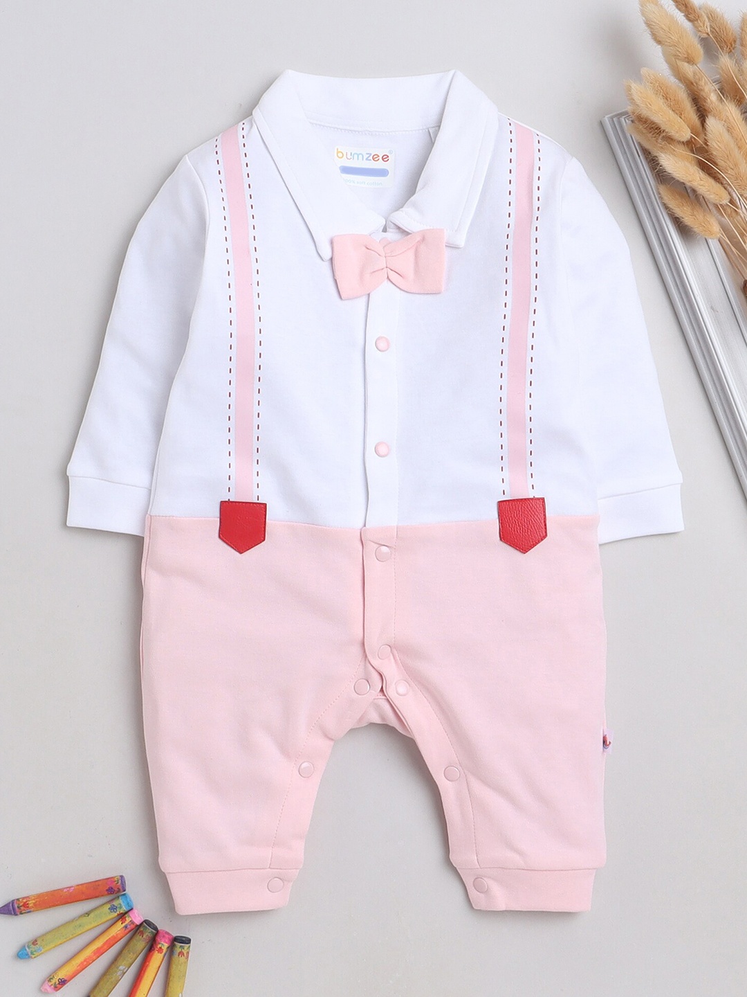 

BUMZEE Infants Girls Full Sleeves Cotton Rompers, Pink