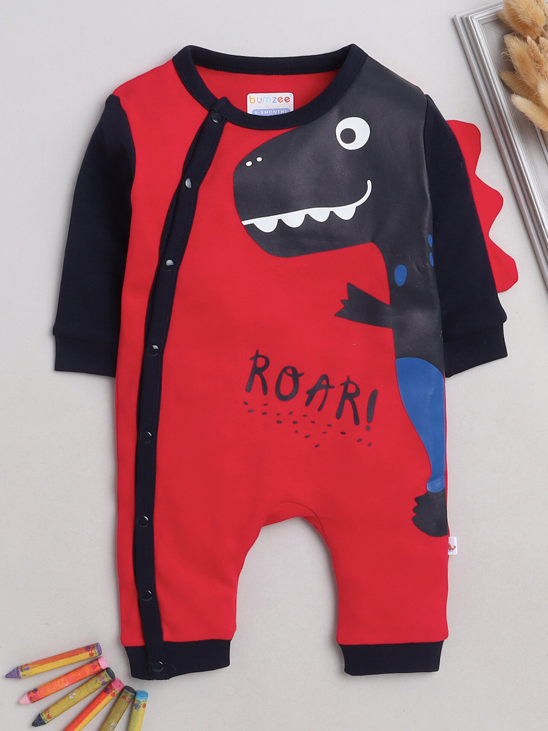 

BUMZEE Infant Boys Printed Cotton Rompers, Red