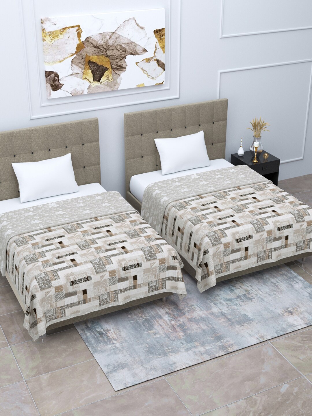 

Home Fresh Rosemary Beige 2 Pieces Geometric Pure Cotton AC Room 210 GSM Single Bed Dohar