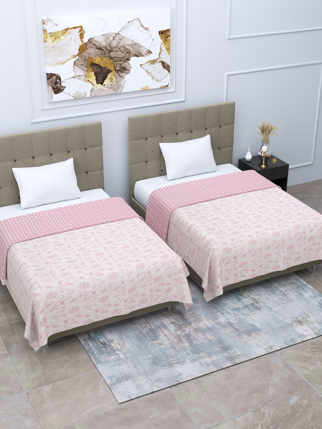 

Home Fresh Rosemary Pink 2 Pieces Floral Cotton AC Room 210 GSM Single Bed Dohar