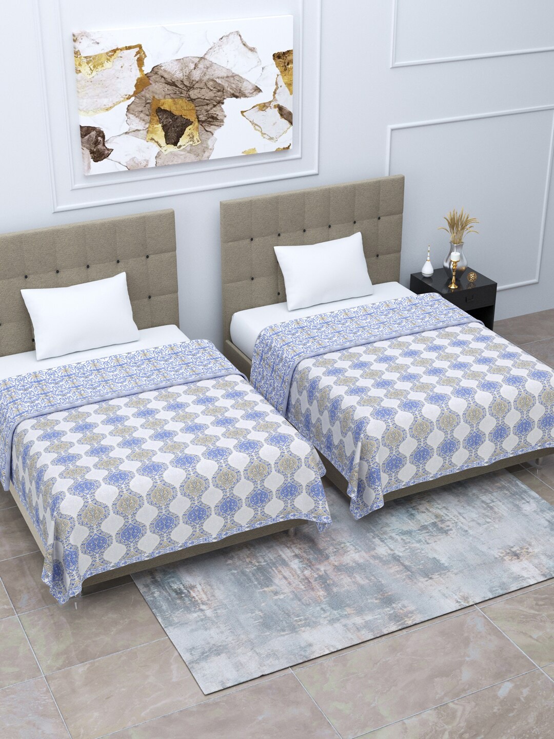 

Home Fresh Rosemary Blue & White 2 Pieces Floral Cotton AC Room 210 GSM Single Bed Dohar