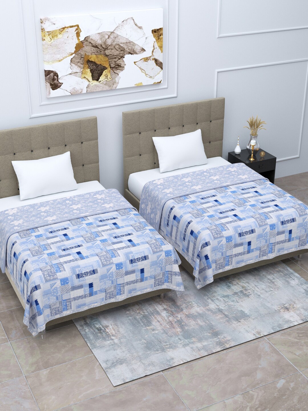 

Home Fresh Rosemary 2 Pcs Blue & White Floral AC Room 210 GSM Pure Cotton Single Bed Dohar