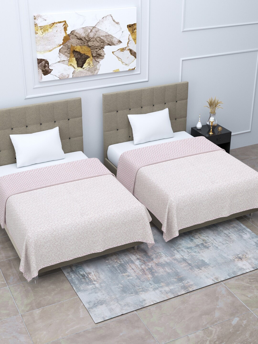 

Home Fresh Rosemary 2 Pcs Pink & White AC Room 210 GSM Pure Cotton Single Bed Dohar