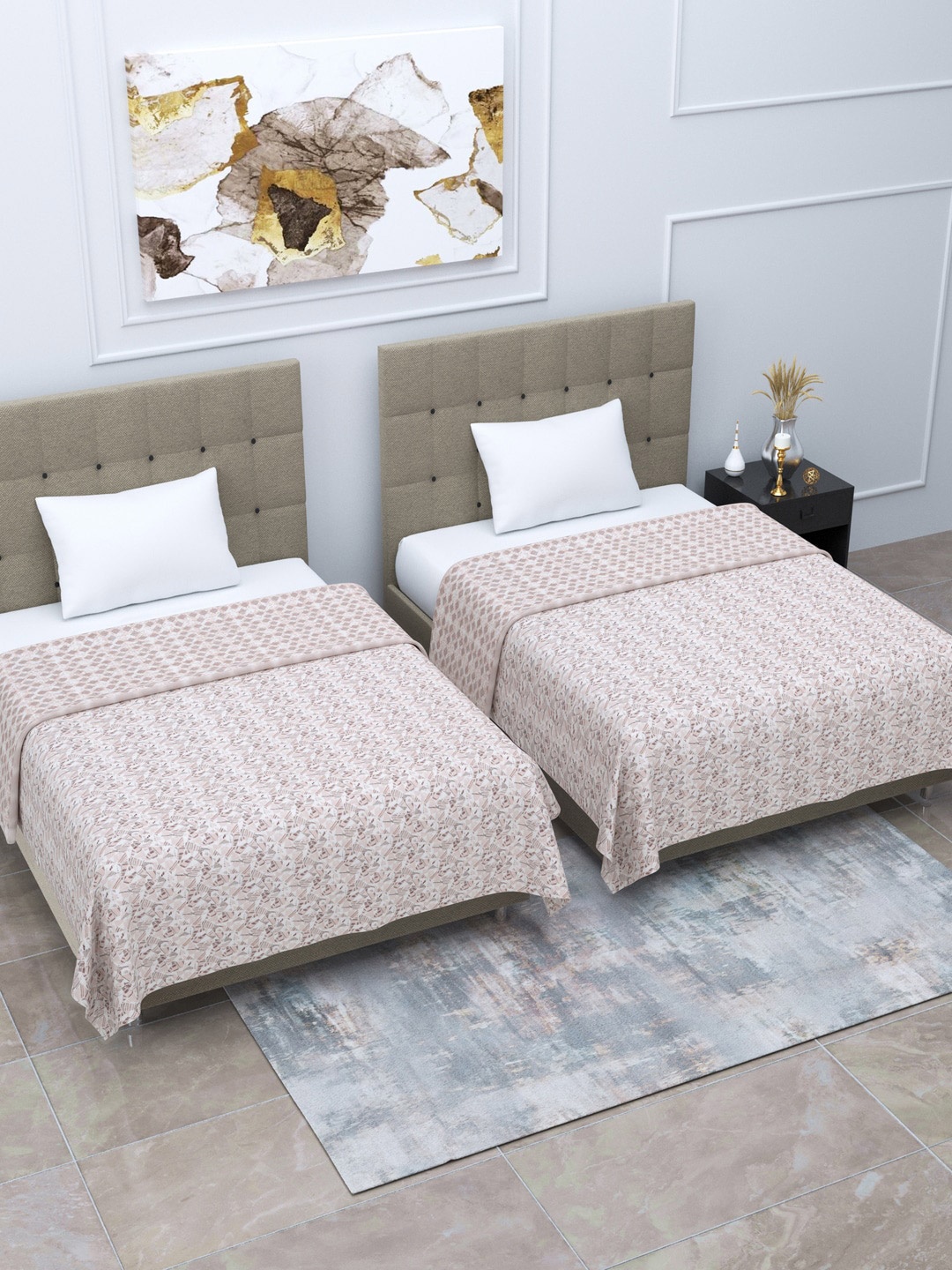 

Home Fresh Rosemary Peach-Coloured & White 2 Pieces AC Room 210 GSM Single Bed Dohar