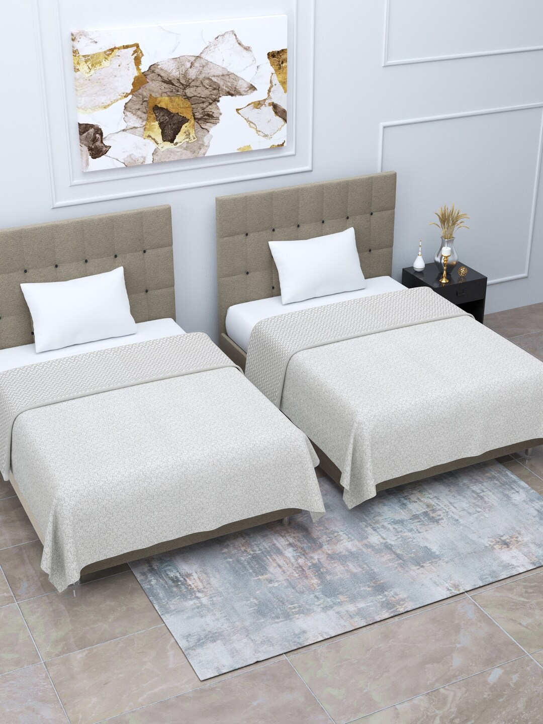 

Home Fresh Grey & White 2 Pieces Printed AC Room Cotton 210 GSM Single Bed Dohar