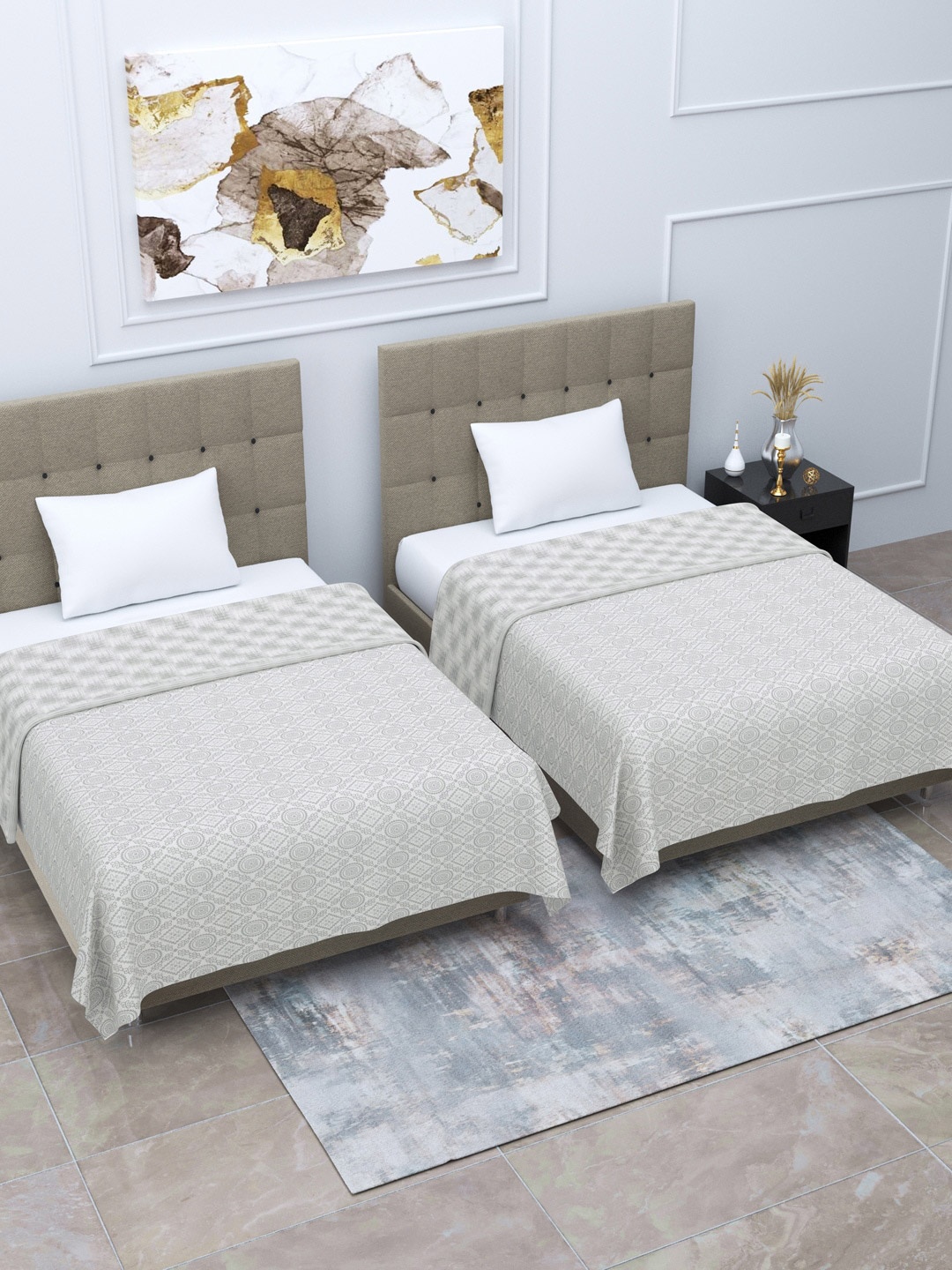 

Home Fresh White & Grey 2 Pcs Floral AC Room 210 GSM Cotton Single Bed Dohar