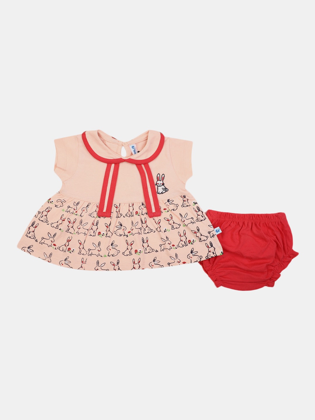 

V-Mart Infant Girls Conversational Printed Cotton A-Line Dresses with Brief, Pink