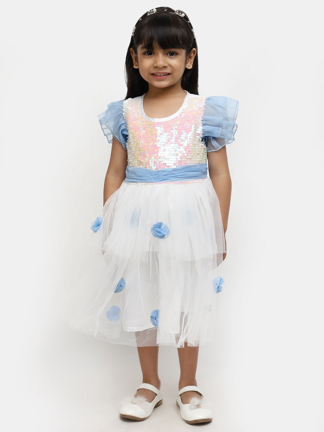 

V-Mart Girls Flutter Sleeve Fit & Flare Dress, White