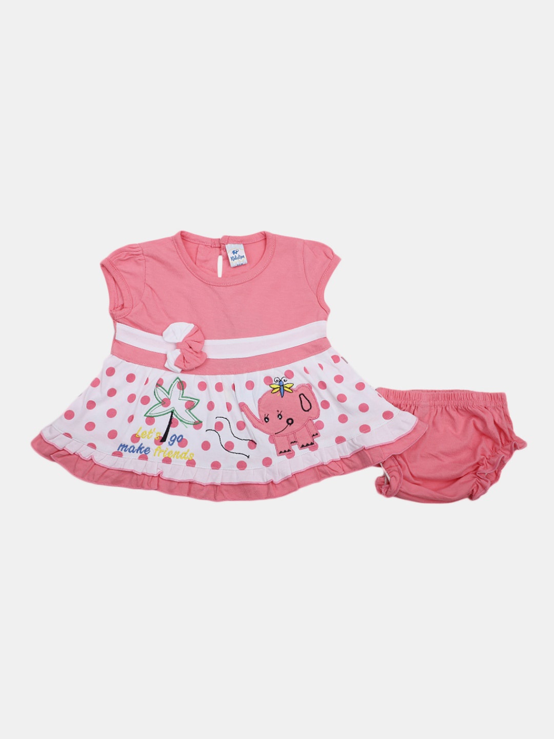 

V-Mart Polka Dot Printed Round Neck A-Line Dress With Brief, Pink
