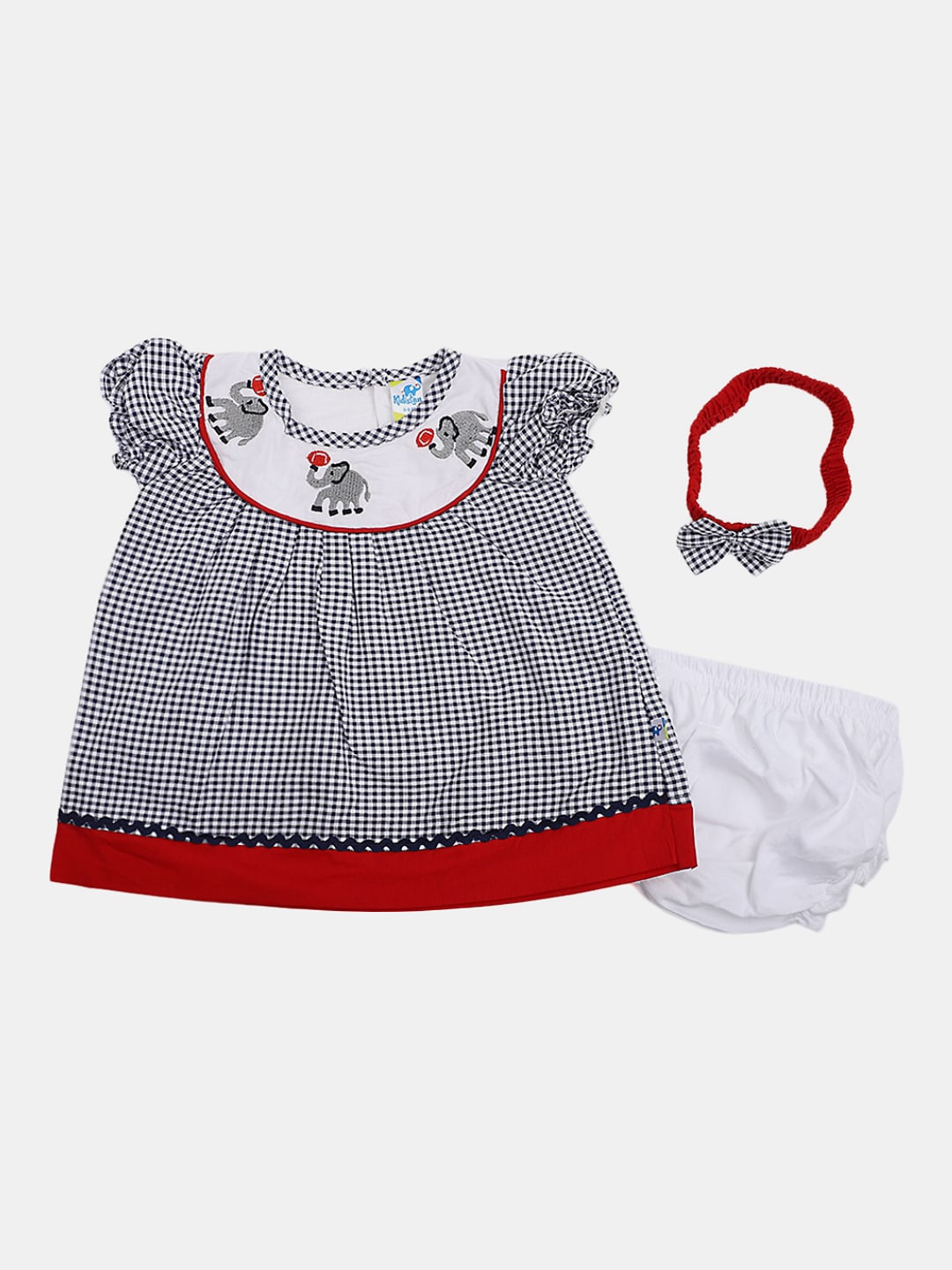 

V-Mart Infants Embroidered Cotton A-Line Dress With Matching Hairband & Bloomer, Blue