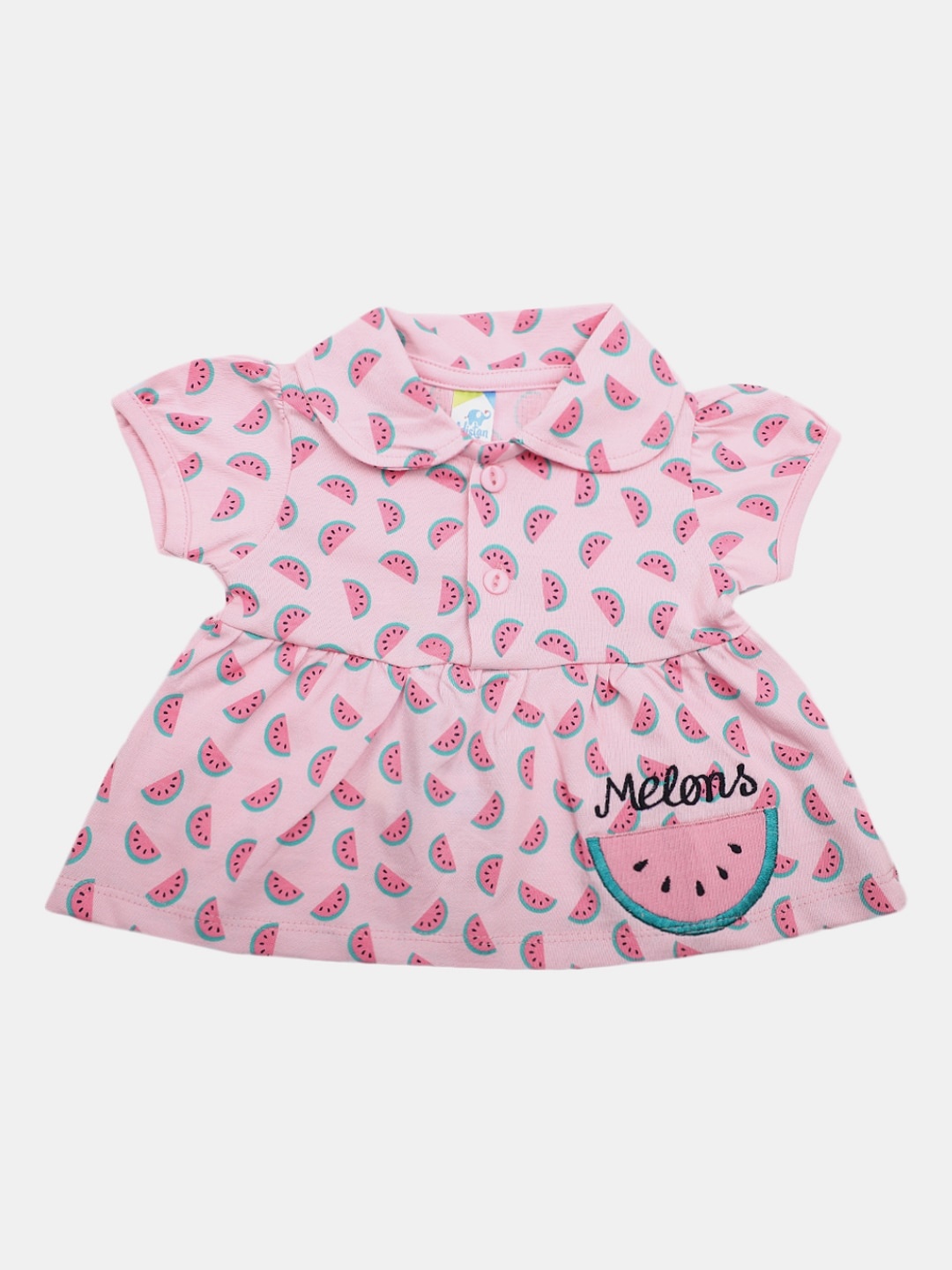 

V-Mart Infants Girls Conversational Printed Cotton A-Line Dress, Pink