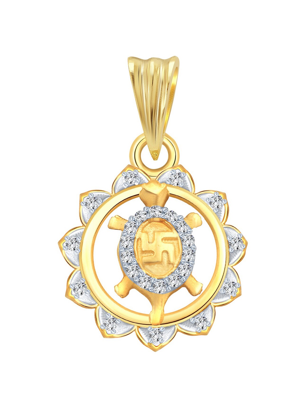 

Vighnaharta Gold-Plated & Rhodium-Plated CZ-Studded Swastik Tortoise Pendant