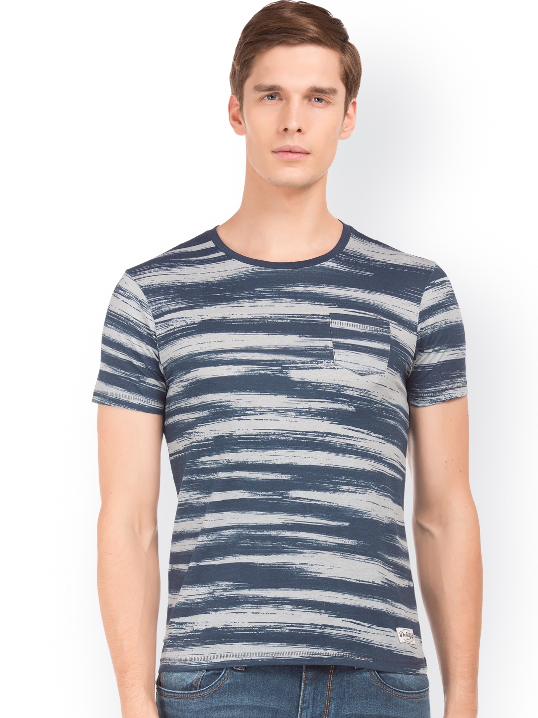 

Flying Machine Men Navy Blue Printed Round Neck T-shirt