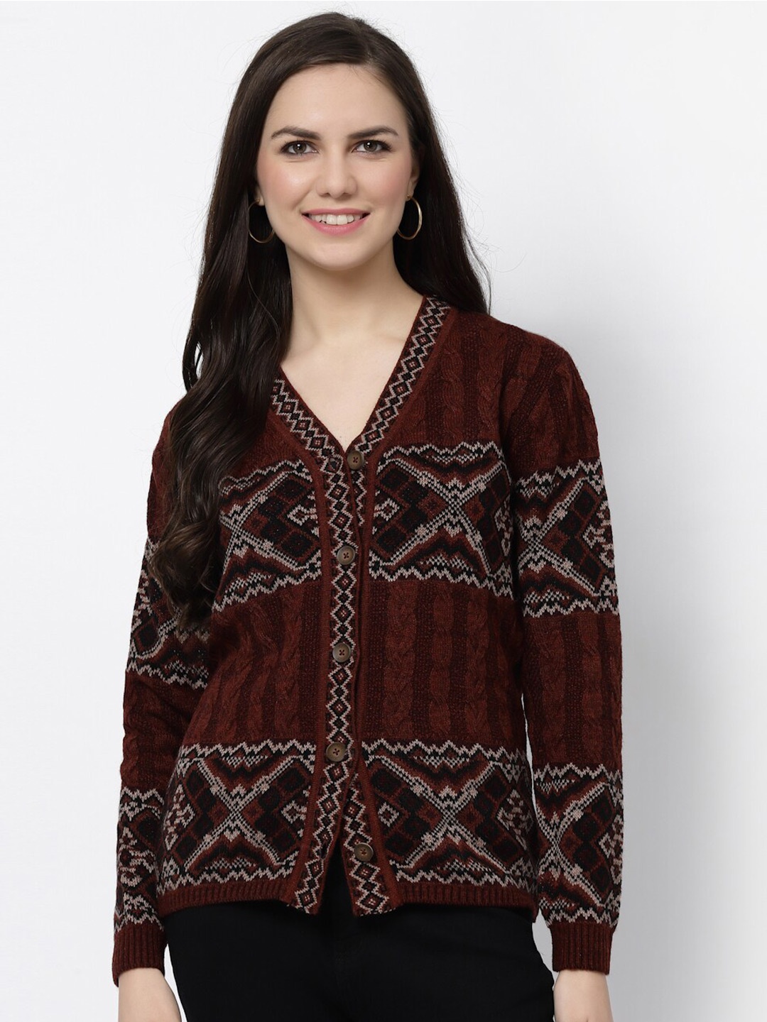 

Kalt V-Neck Cable Knit Cardigan, Rust