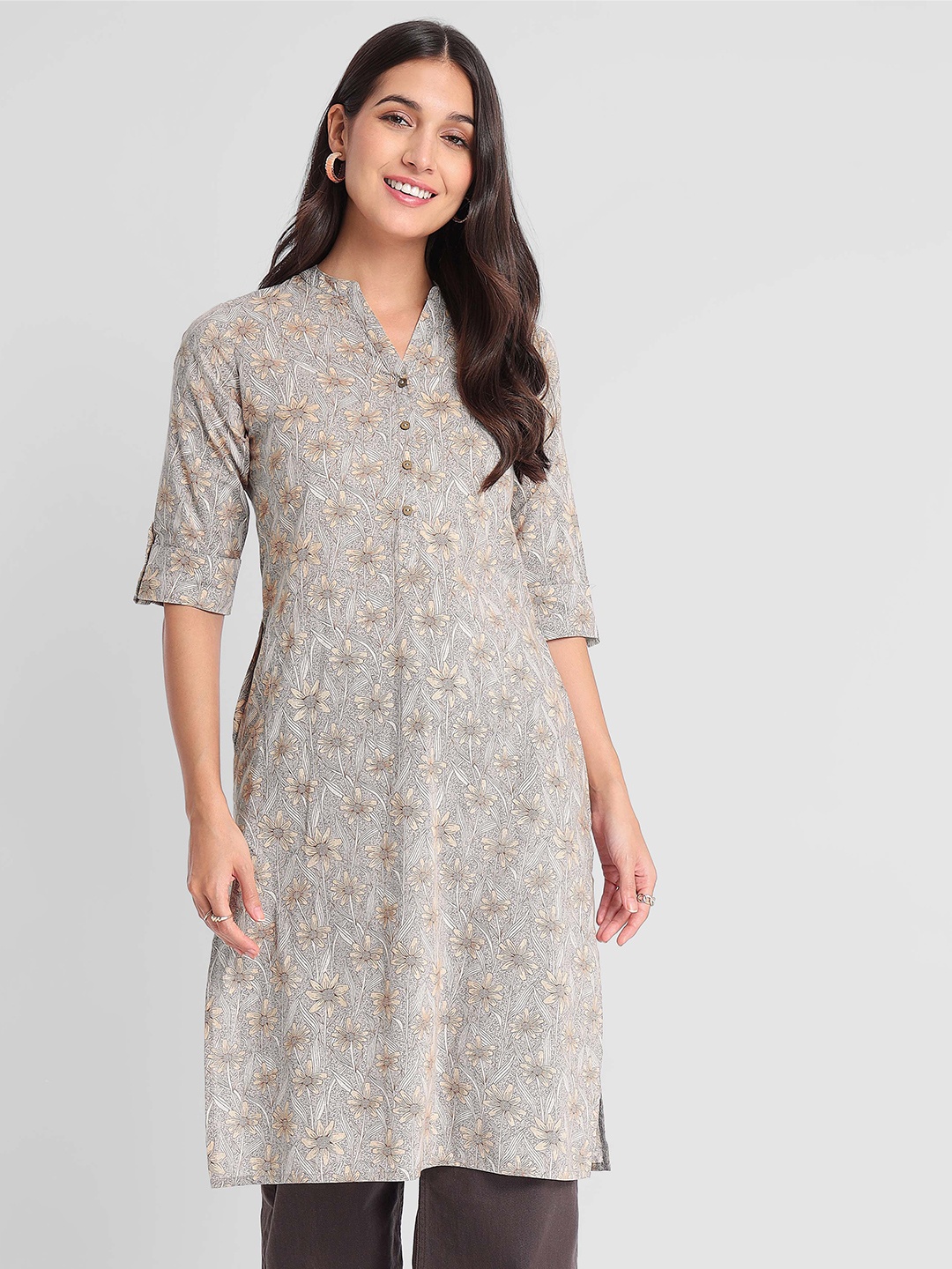 

Beyoung Women Grey Floral Printed Kurta