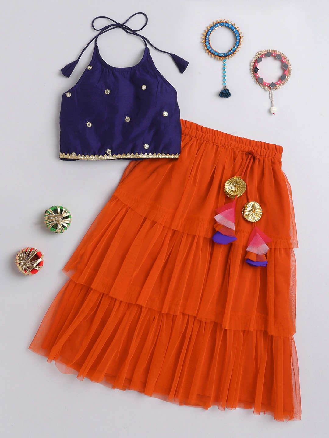 

The Magic Wand Girls Embellished Top with Skirt, Blue