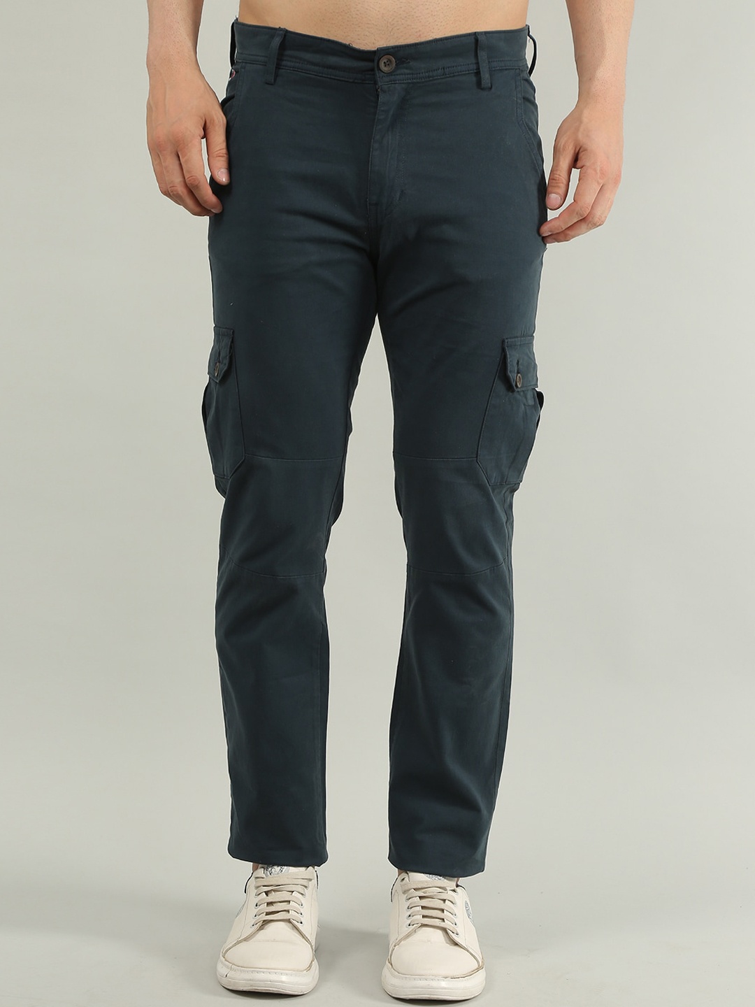 

TIM PARIS Men Relaxed Mid-Rise Plain Cotton Cargos, Navy blue