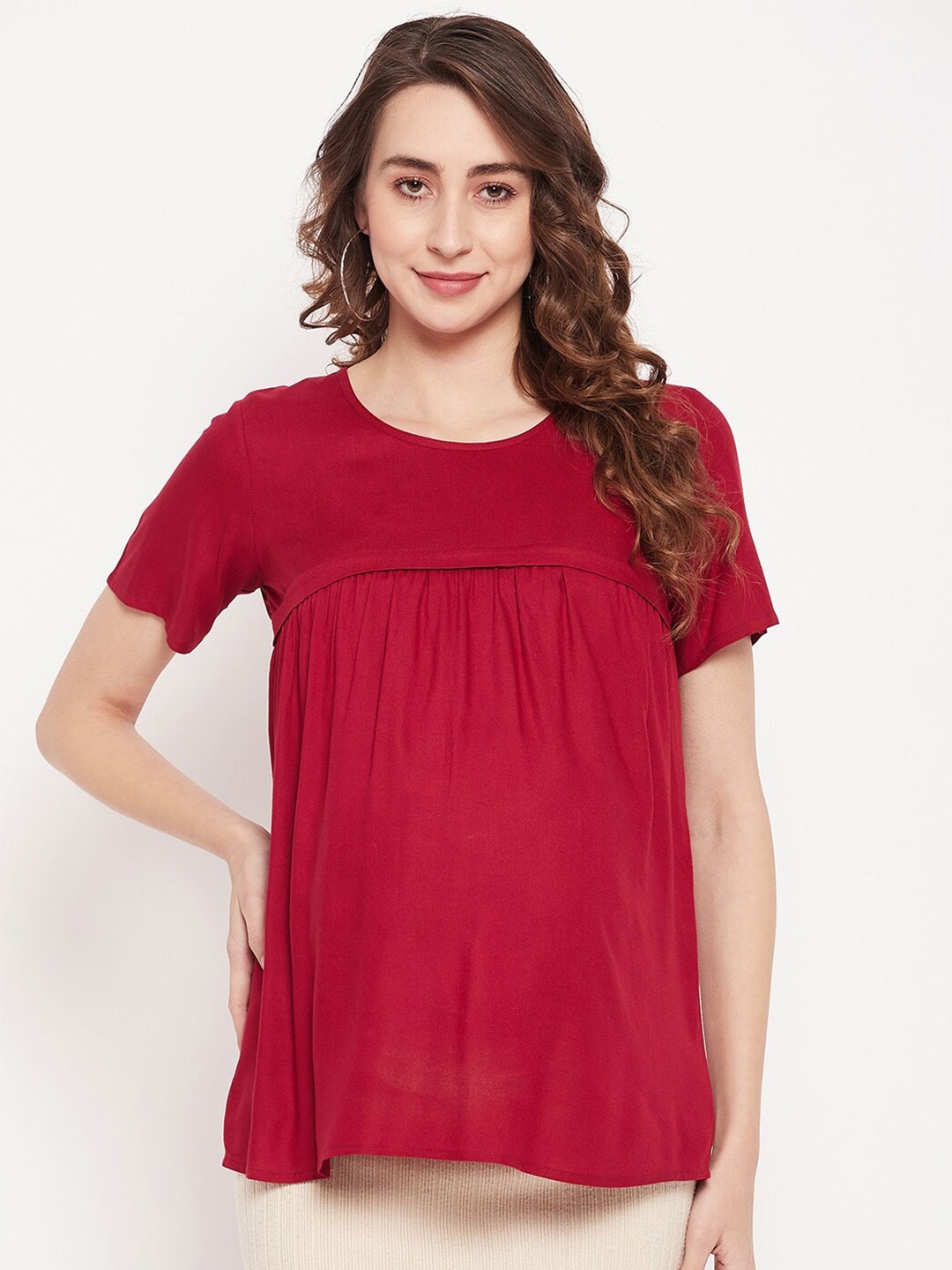 

NABIA Round Neck Short Sleeve Maternity Top, Maroon