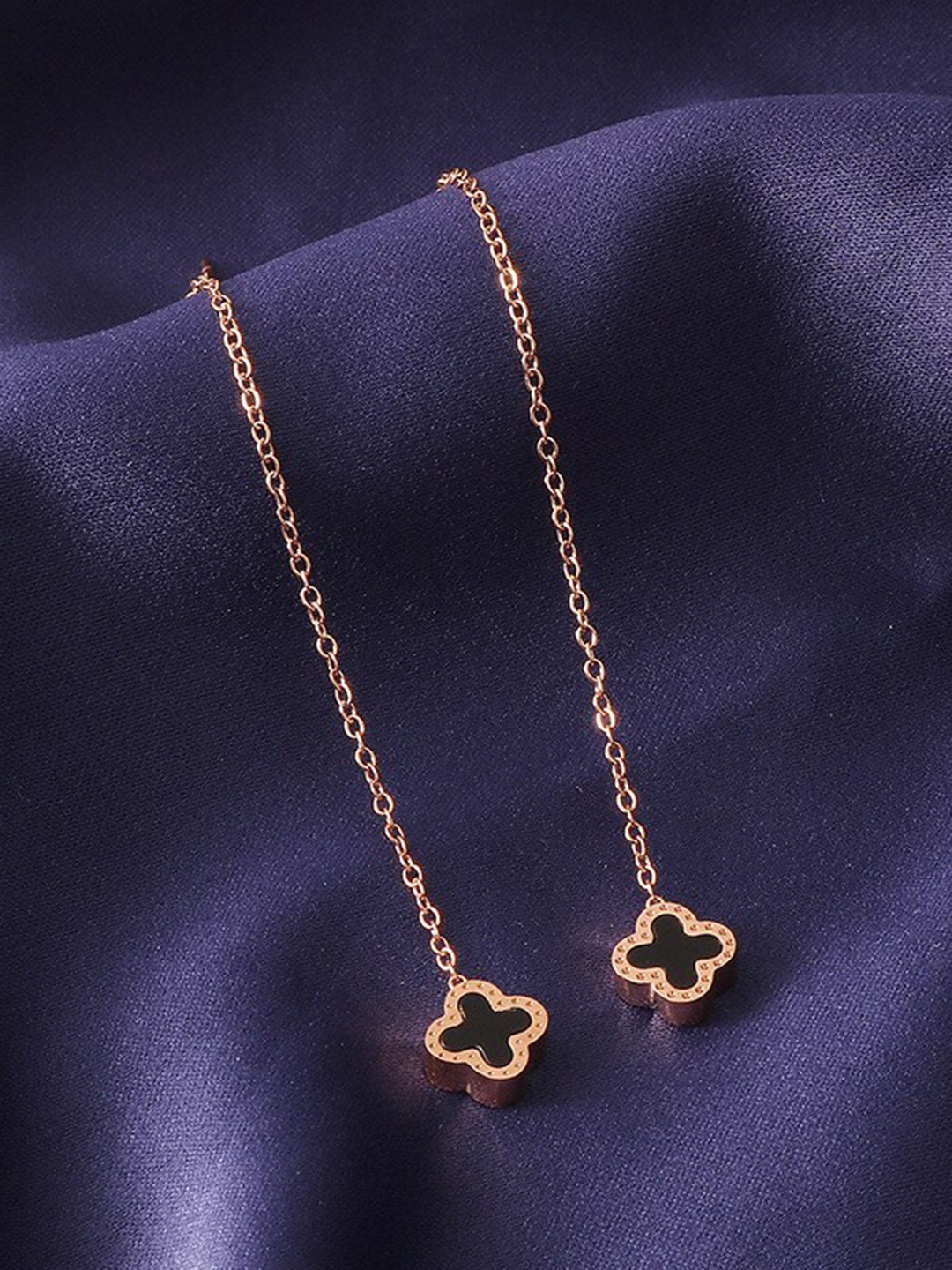 MYKI Rose Gold-Plated CZ-Studded Contemporary Drop Earrings