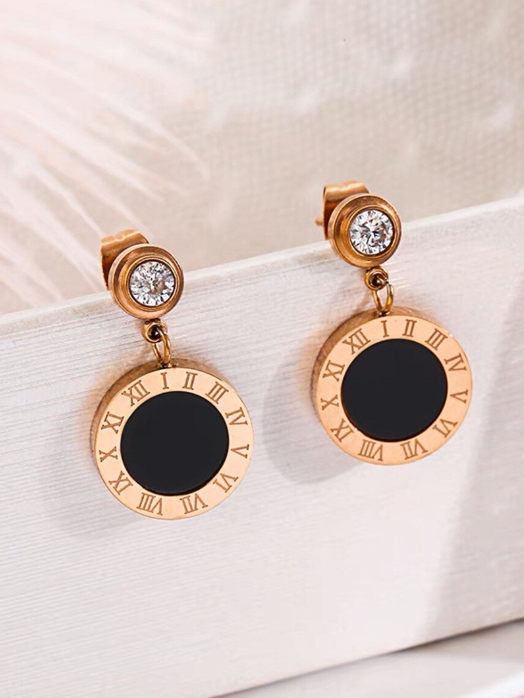 

MYKI Stainless Steel Contemporary Drop Earrings, Rose gold
