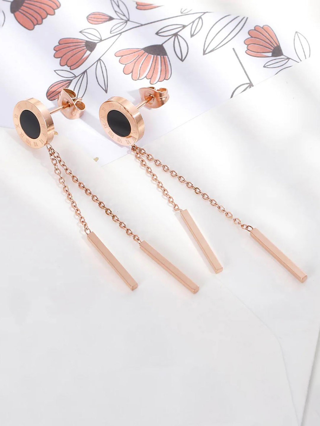 

MYKI Stainless Steel Contemporary Drop Earrings, Rose gold