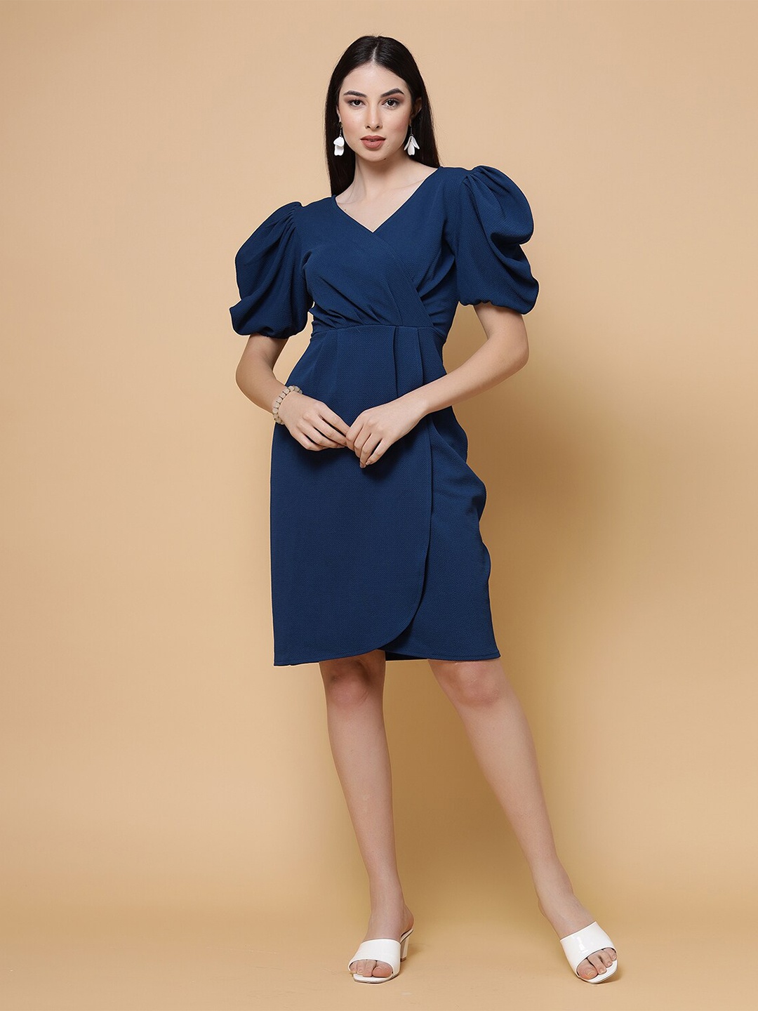 

MISS AYSE Puff Sleeves Sheath Dress, Blue