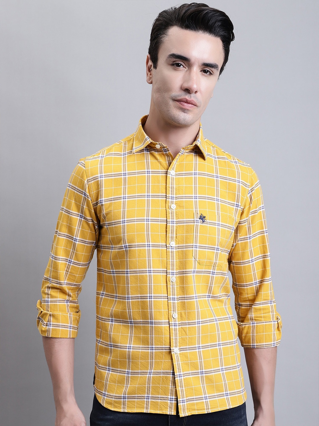 

Cantabil Comfort Tartan Checked Cotton Casual Shirt, Mustard