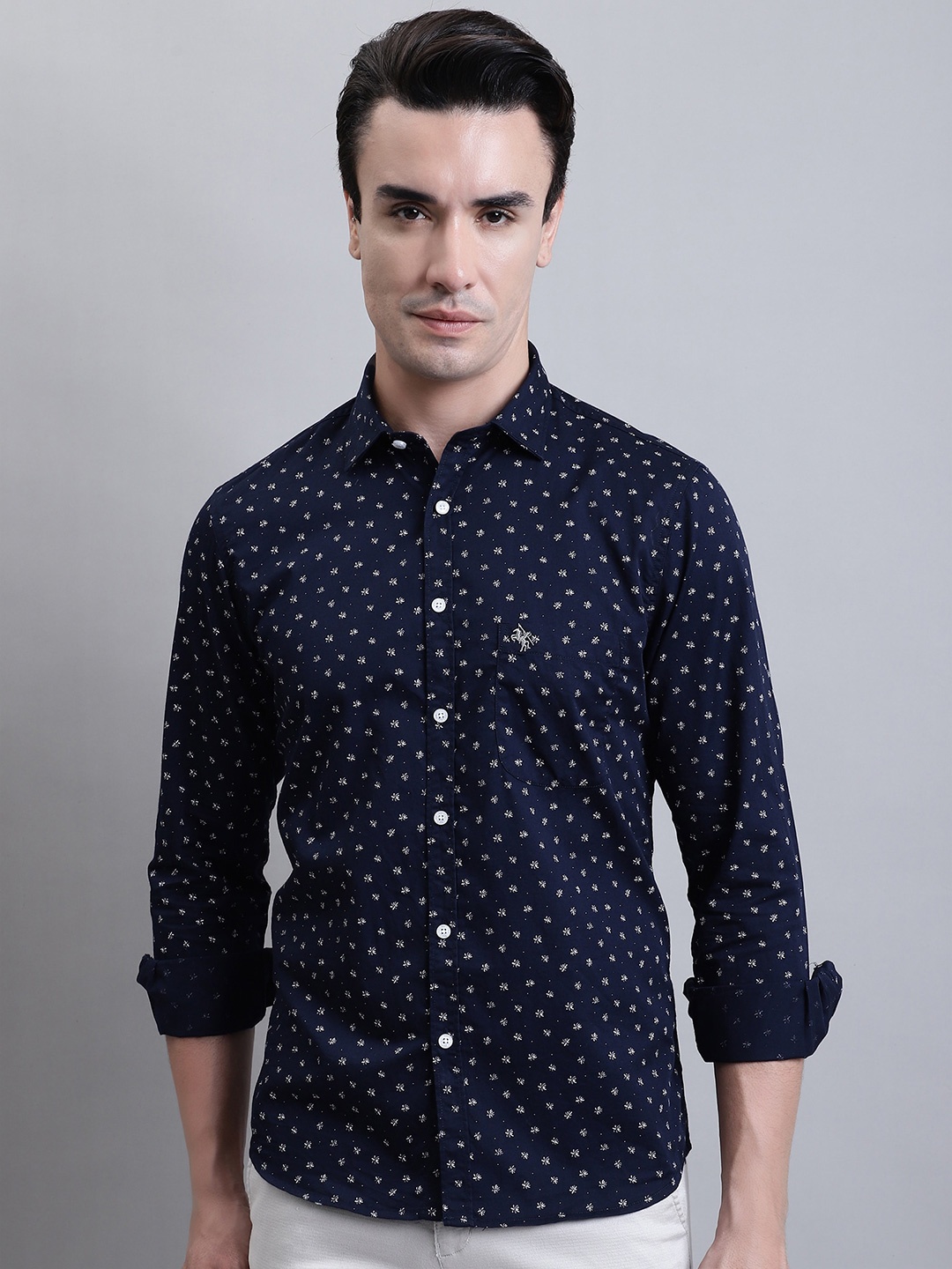 

Cantabil Comfort Floral Printed Opaque Cotton Casual Shirt, Navy blue