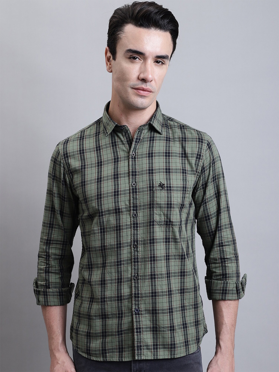 

Cantabil Comfort Tartan Checks Opaque Cotton Casual Shirt, Green