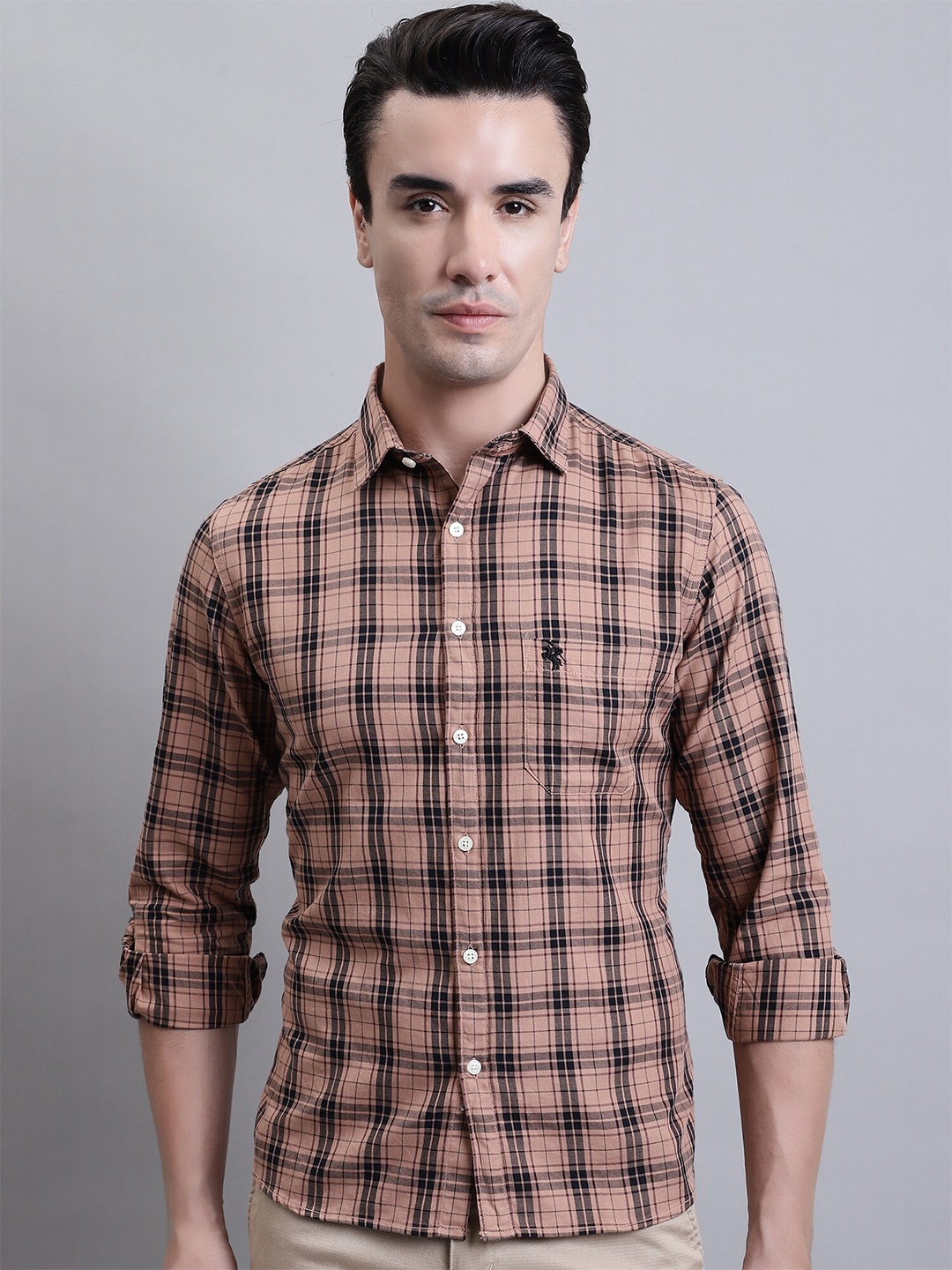 

Cantabil Comfort Tartan Checked Cotton Casual Shirt, Brown