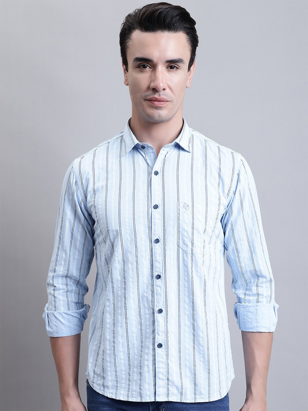 

Cantabil Comfort Striped Opaque Cotton Casual Shirt, Blue