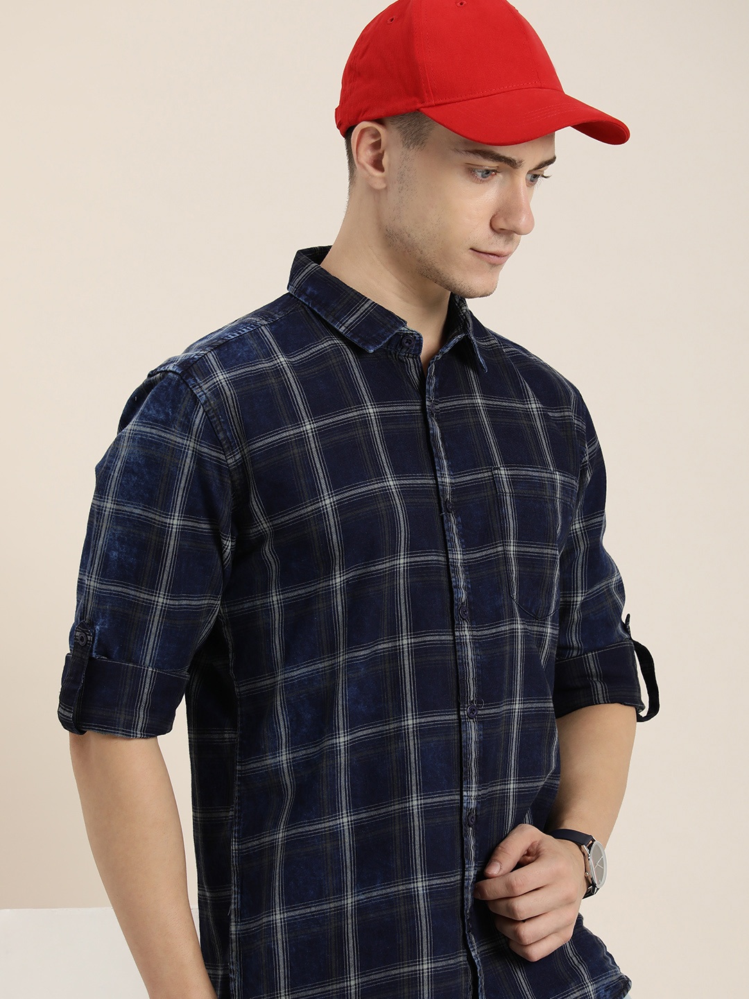 

Moda Rapido Men Slim Fit Opaque Checked Casual Shirt, Green