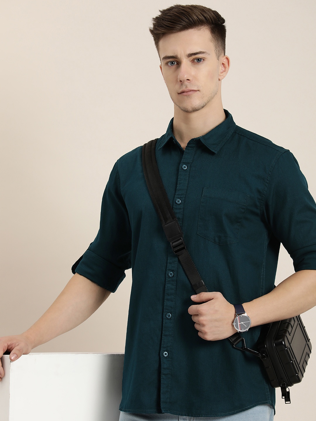 

Moda Rapido Men Slim Fit Opaque Casual Shirt, Teal
