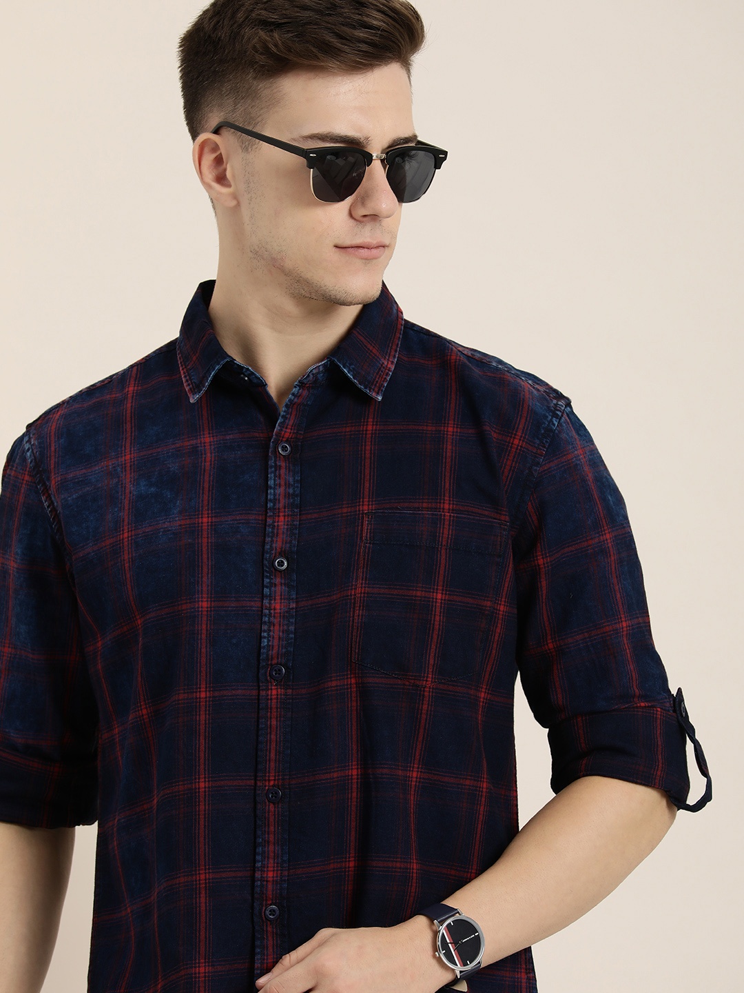 

Moda Rapido Men Slim Fit Opaque Checked Casual Shirt, Red