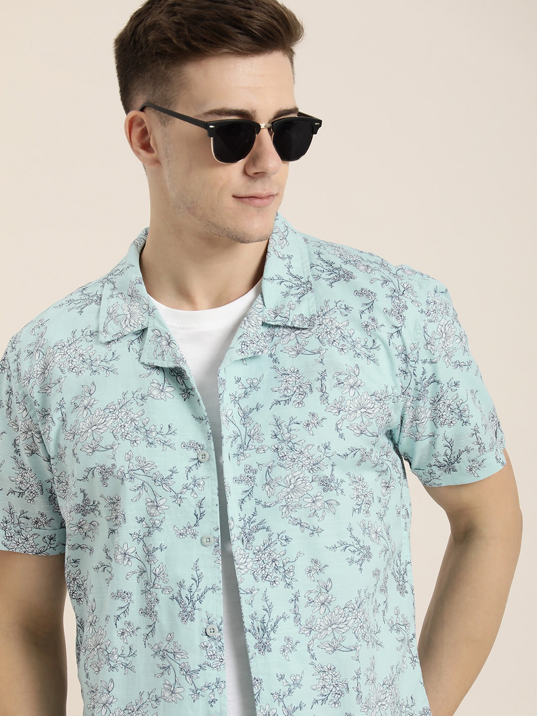 

Moda Rapido Men Slim Fit Floral Printed Opaque Casual Shirt, Blue