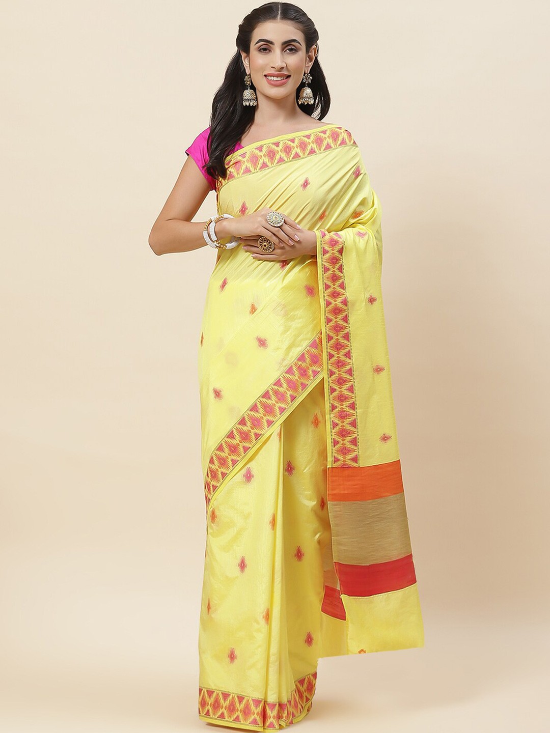 

Meena Bazaar Geometric Woven Design Saree, Yellow