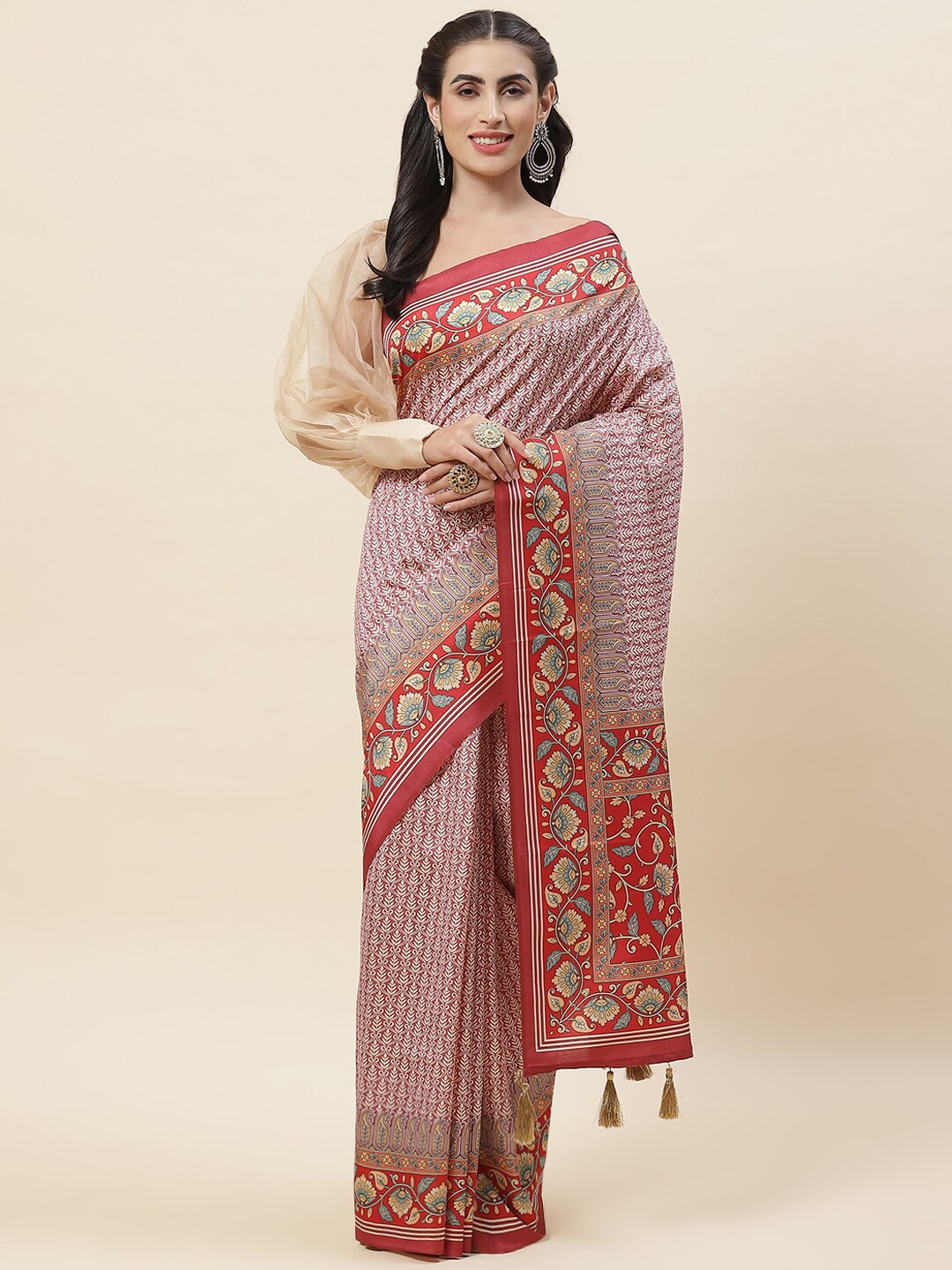 

Meena Bazaar Ethnic Motifs Printed Saree, Pink