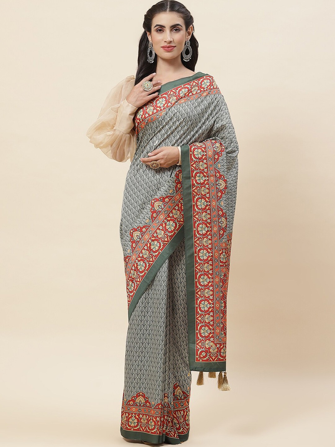 

Meena Bazaar Ethnic Motifs Printed Saree, Green