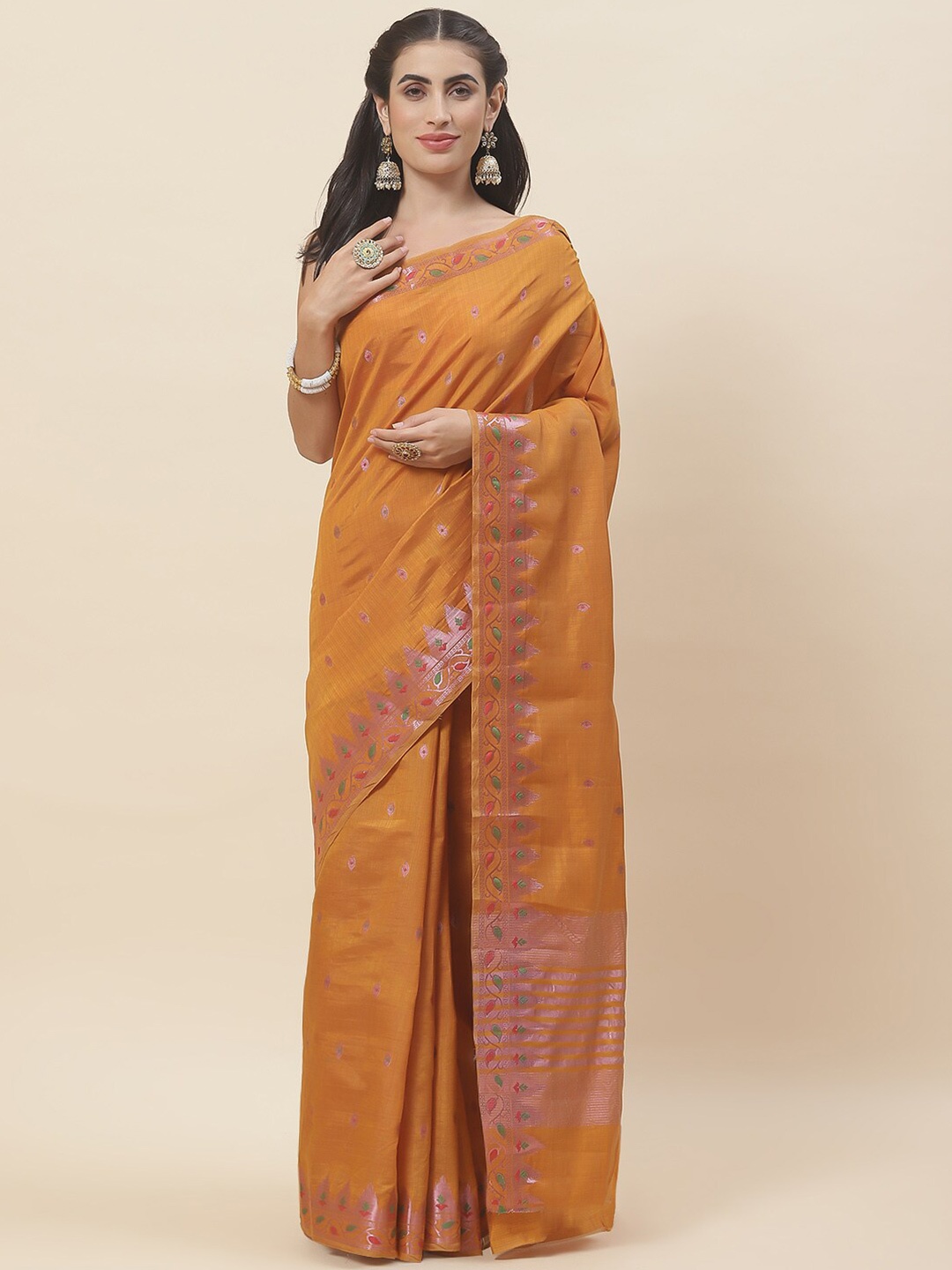 

Meena Bazaar Woven Design Zari Detailed Art Silk Saree, Mustard