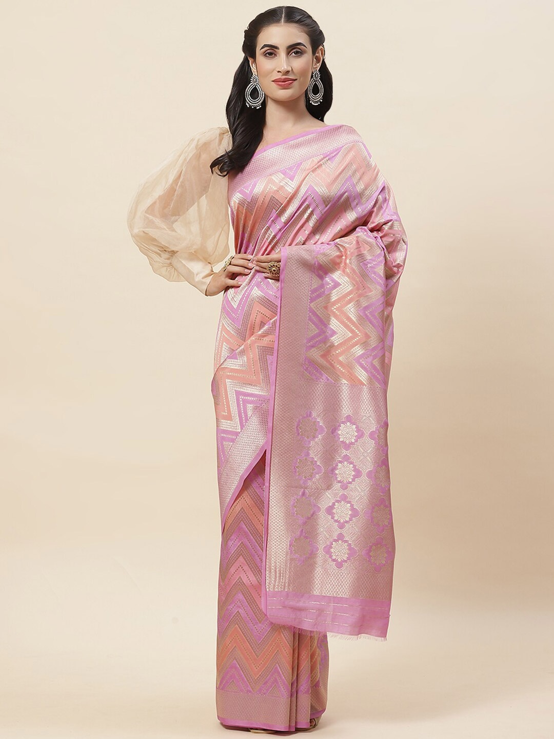 

Meena Bazaar Woven Design Zari detailed Art Silk Saree, Purple