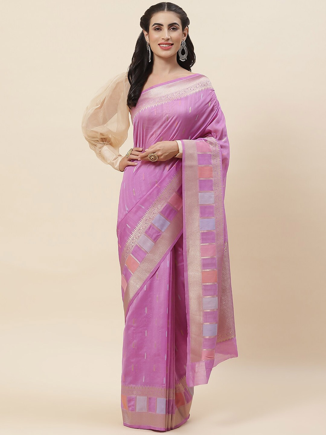 

Meena Bazaar Woven Design Zari detailed Art Silk Saree, Lavender