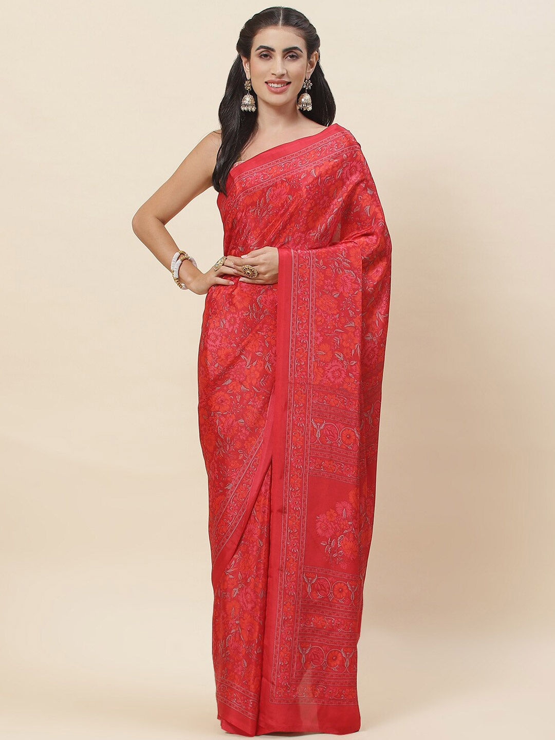 

Meena Bazaar Floral Printed Saree, Pink