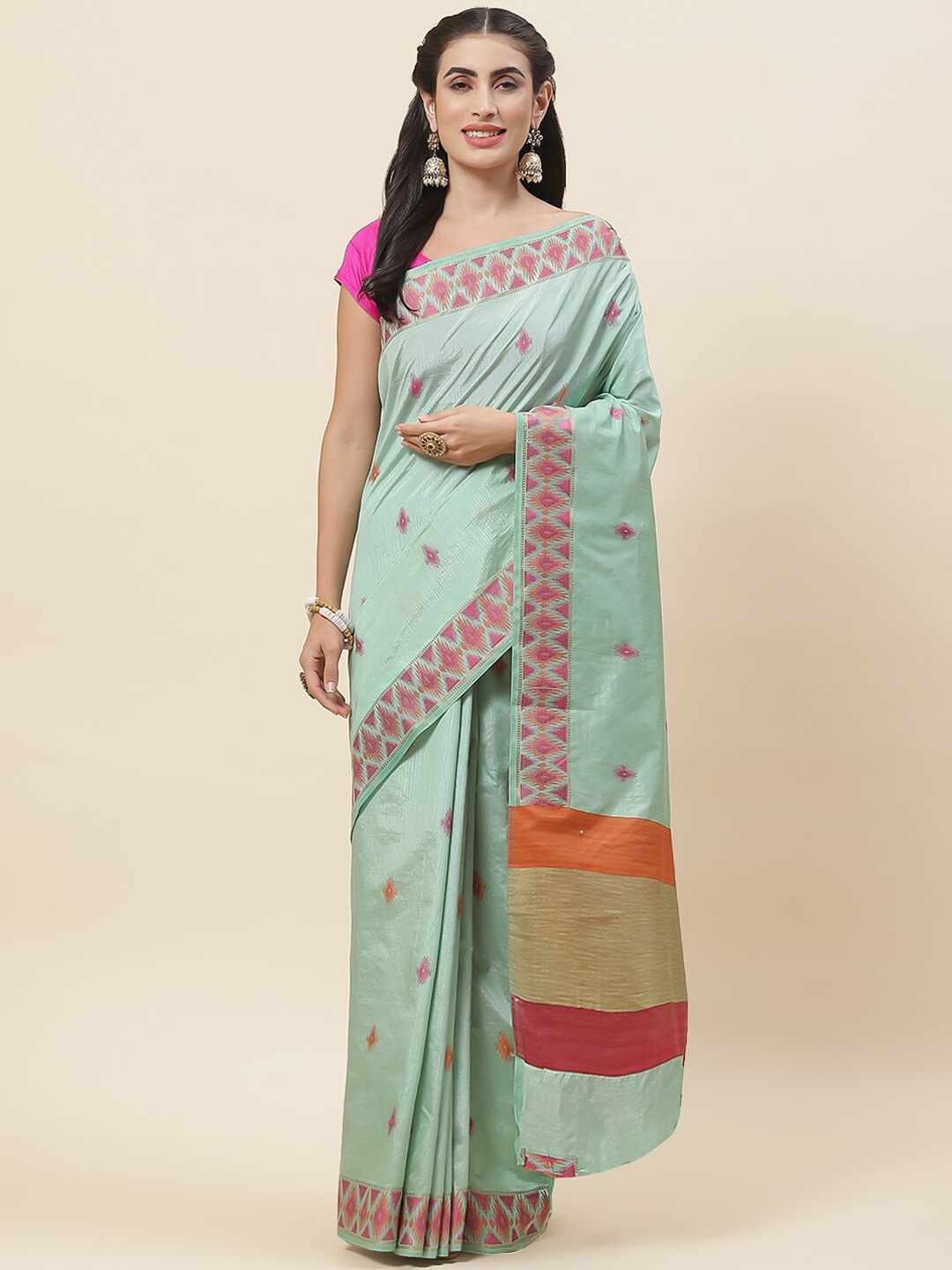 

Meena Bazaar Woven Design Art Silk Saree, Green