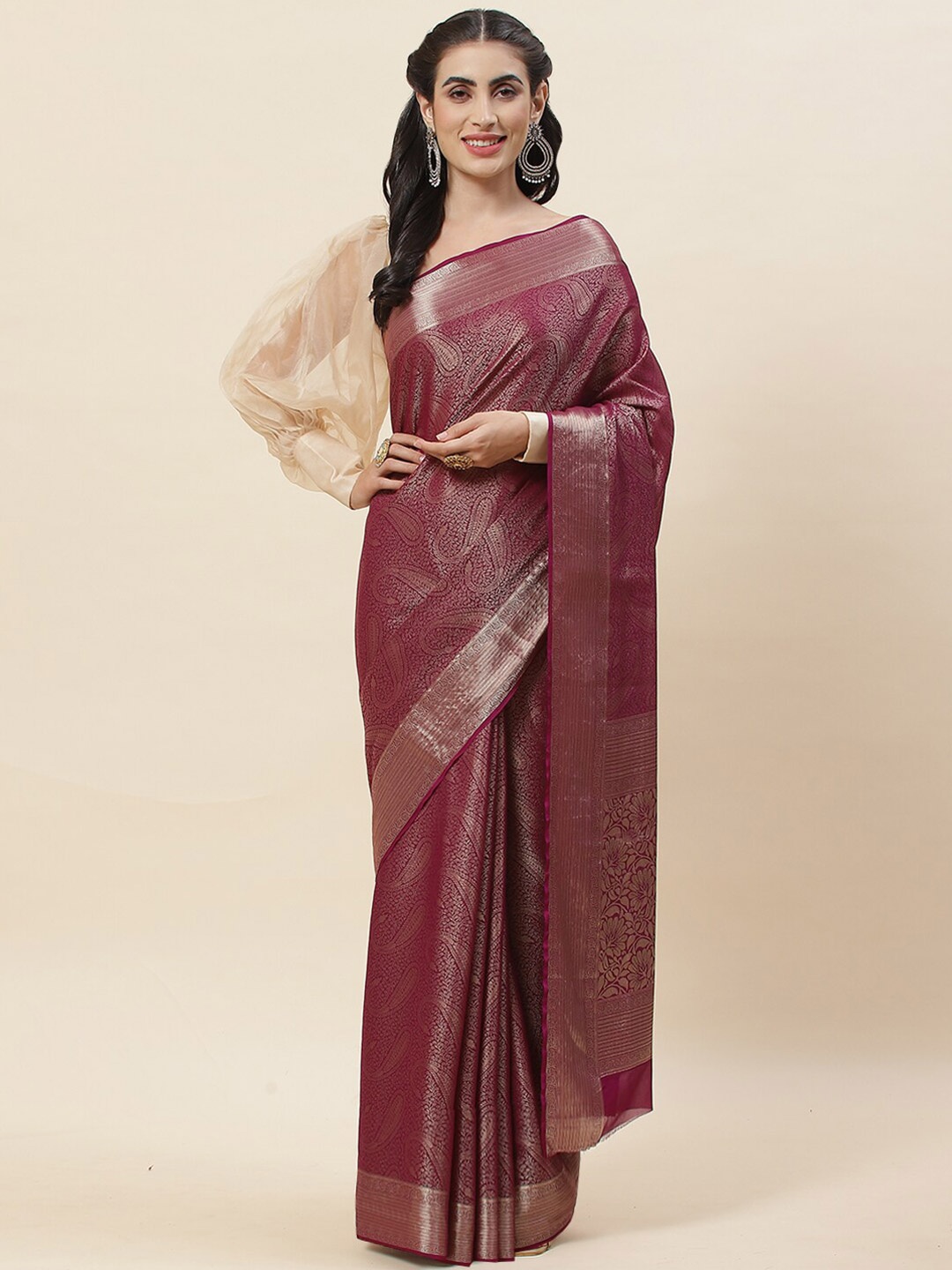 

Meena Bazaar Woven Design Zari Detailed Saree, Purple