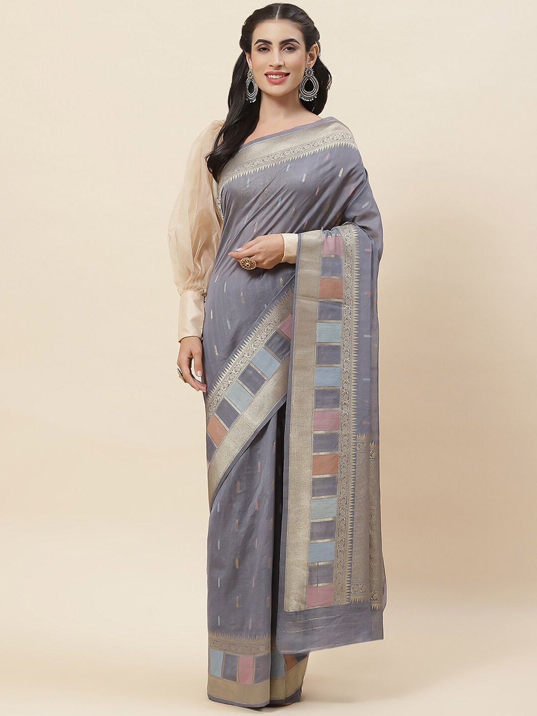 

Meena Bazaar Woven Design Zari Detailed Art Silk Saree, Grey